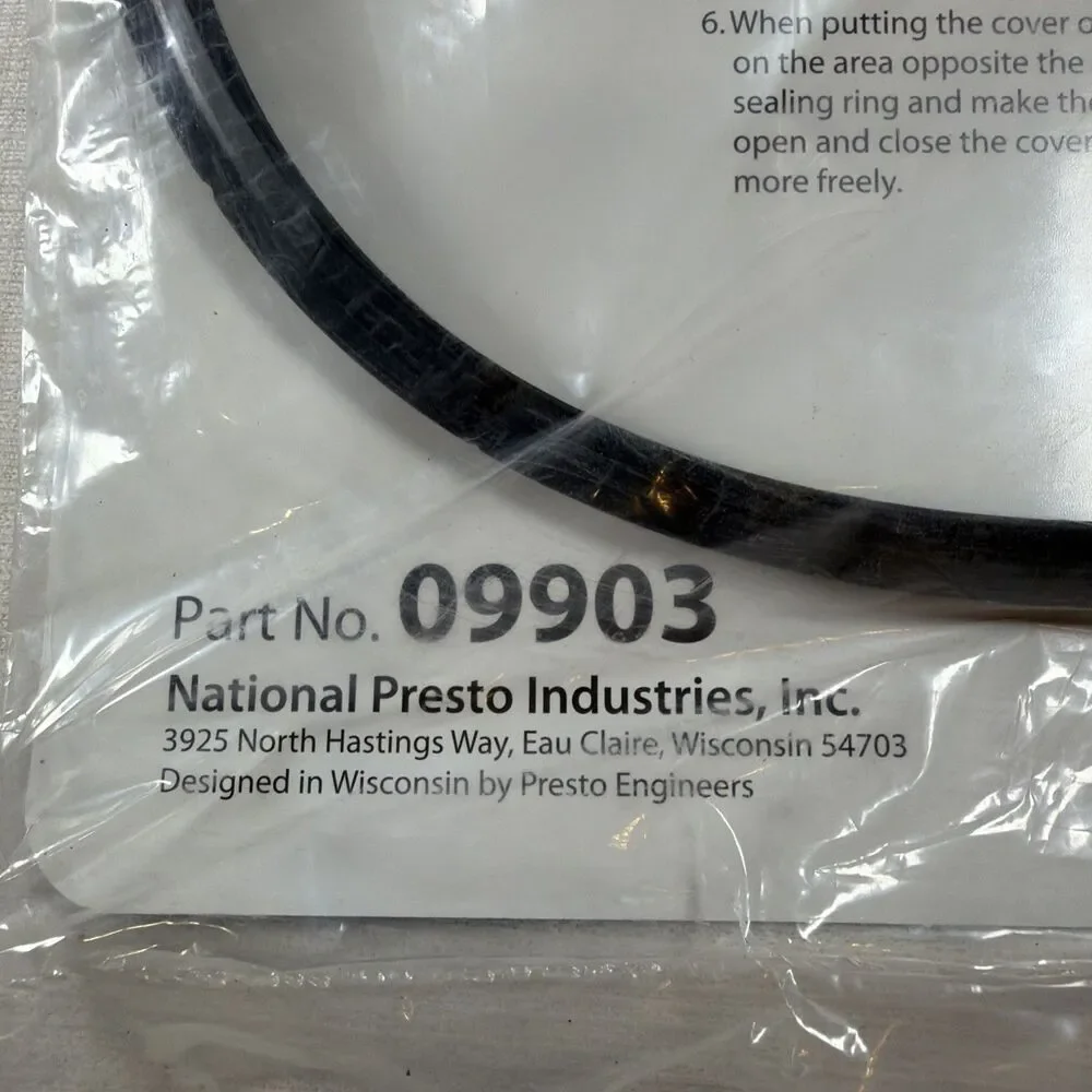 Presto 09903 Pressure Cooker Sealing Ring Gasket Overpressure Plug Genuine NIP